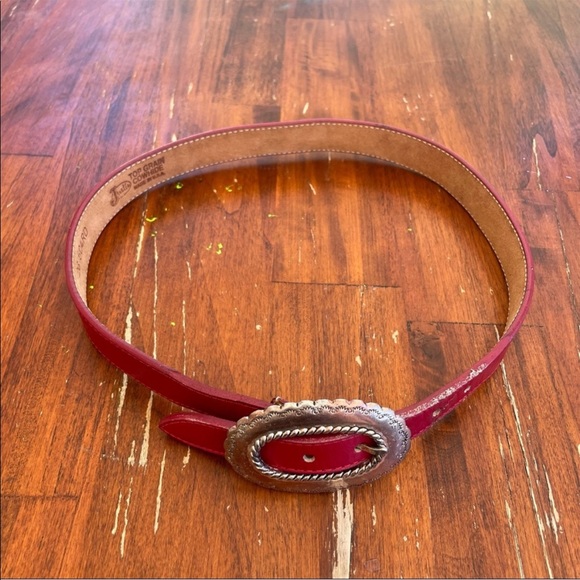 SOLD——JUSTIN BOOTS Red Leather Belt - Picture 3 of 8